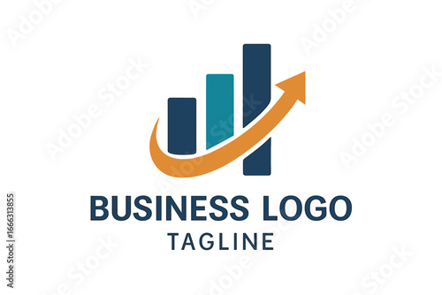 Business growth logo design with rising bar chart and upward arrow, success and progress concept, financial analytics symbol, vector illustration on transparent background