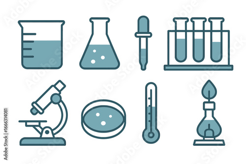 Lab equipment illustration with tools and glassware