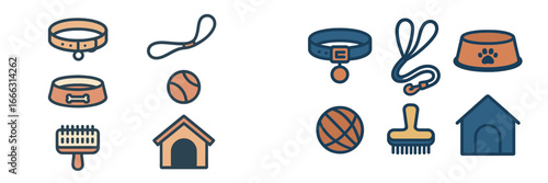 Pet supplies collection with various items for dogs and cats