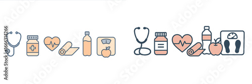 Health and wellness vector icons for medical and fitness themes