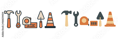 Vector illustration of various construction tools and safety equipment