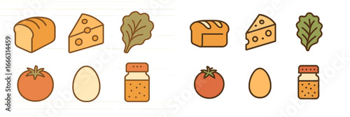 Variety of food icons including bread cheese vegetables and eggs