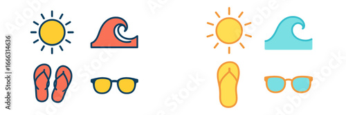 Colorful summer icons perfect for vacation and beach activities