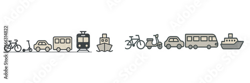 Different modes of transportation represented in vector style