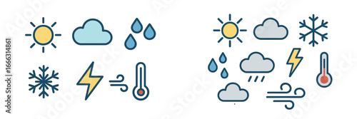 Weather symbols representing various meteorological conditions