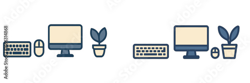 Stylish workspace with computer and plant for productivity