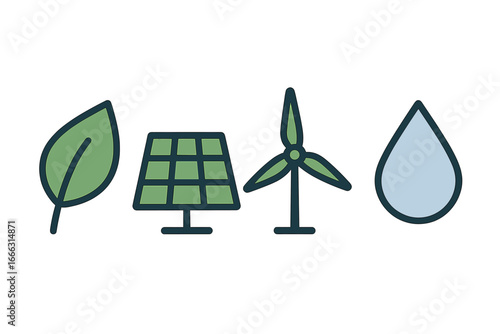 Renewable energy icons representing green technology solutions