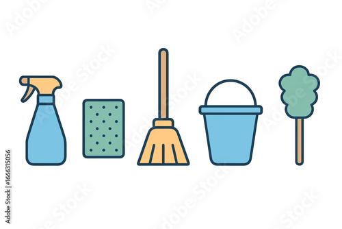 Cleaning tools collection for household chores and maintenance