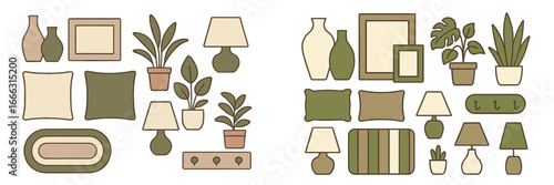Stylish vector illustrations of home decor items and plants