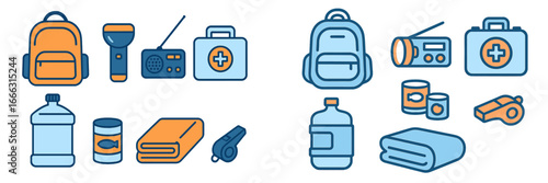 Vector-style essentials for outdoor adventures and emergencies