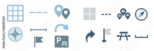 Vector illustration of map symbols for navigation and directions