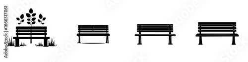 Design evolution of benches showcasing different styles and plant integration in urban park settings