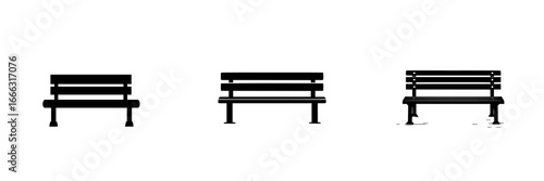 Several designs of park benches arranged in a row showcasing different styles and structures