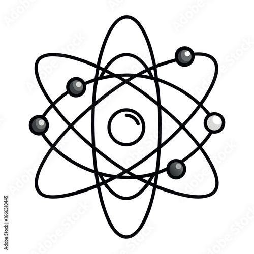Vector art of stylized atom model with orbiting electrons