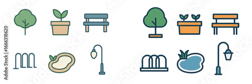 Vector illustration of park elements for urban design projects