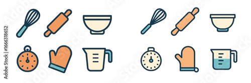 Collection of kitchen tools for baking and cooking