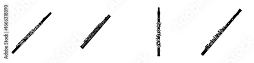 Different styles of flutes displayed on a white background highlighting their designs and characteristics