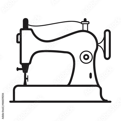 Old sewing machine. Continuous line vintage silhouette sewing machine.
