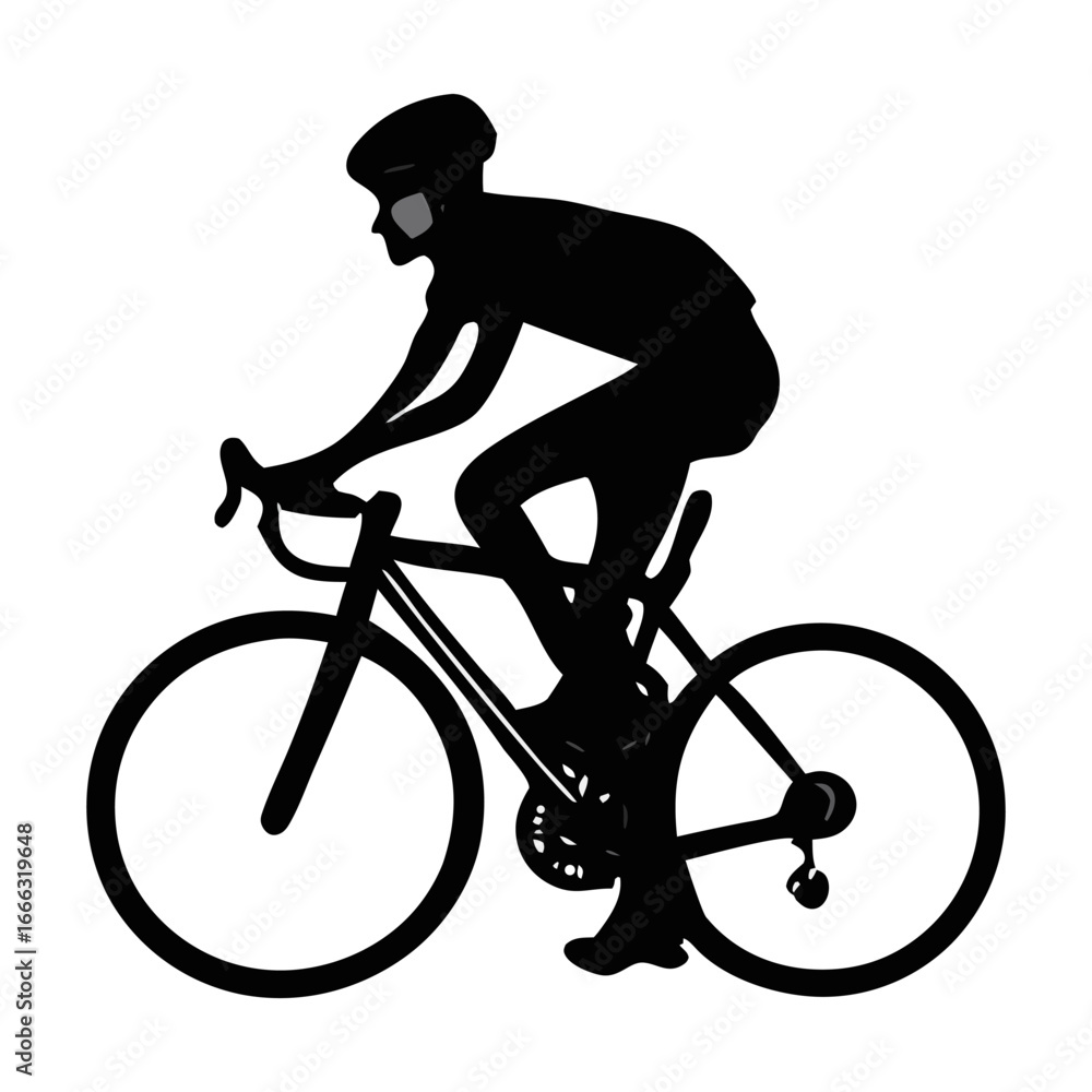Obraz premium Cycling icon on white background, active lifestyle symbol. silhouettes showcase classic cycling styles from tandem rides cycling icon depicting a cyclist and a bicycle in a minimalist style.