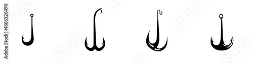 Different styles of fishing hooks displayed in a row showcasing various designs and sizes for anglers to consider