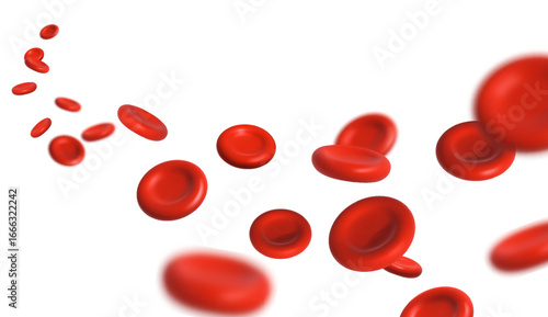 3d realistic vector background. Blood cells flowing in the artery on white background.