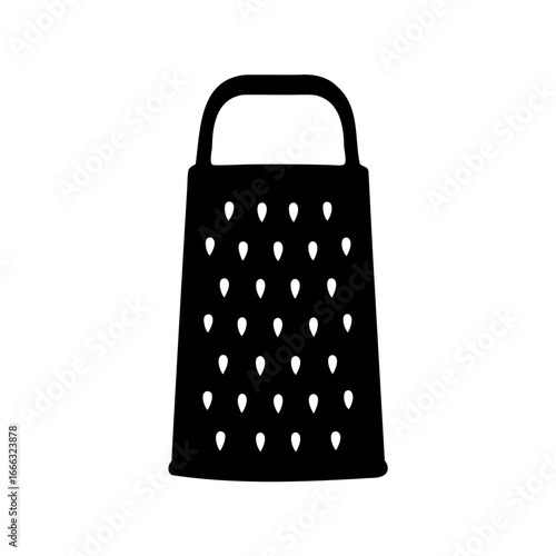 Simple black and white illustration of a cheese grater on white background