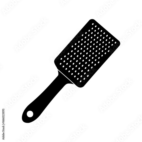 Black and white illustration of a cheese grater with handle and holes