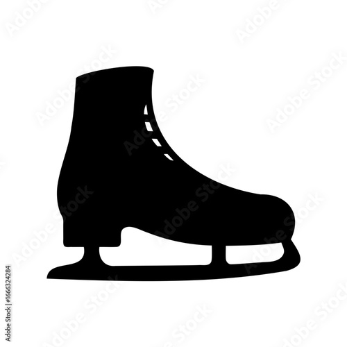 A simple silhouette of an ice skate with laces and blade