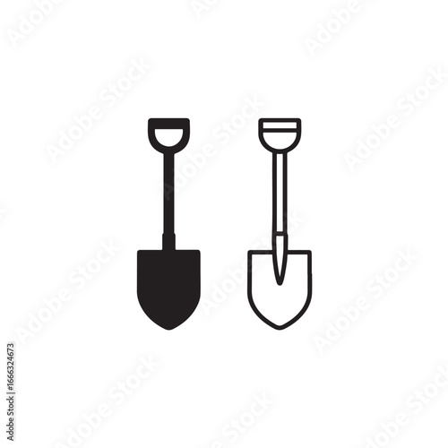 Pair of Shovels Black and Outline Vector