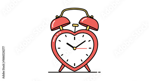 A charming heart shaped alarm clock ringing loudly signaling the passage of time and love