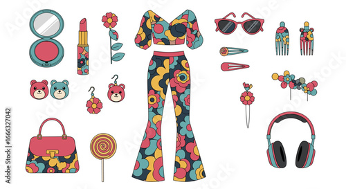 Retro floral fashion and accessories a vibrant ensemble for a nostalgic look capturing the spirit of a bygone era