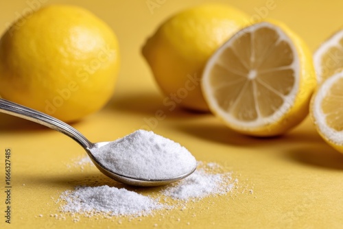 Lemon Baking Soda. Fresh Lemon Fruits with Baking Soda for Eco-friendly Cleaning Concept