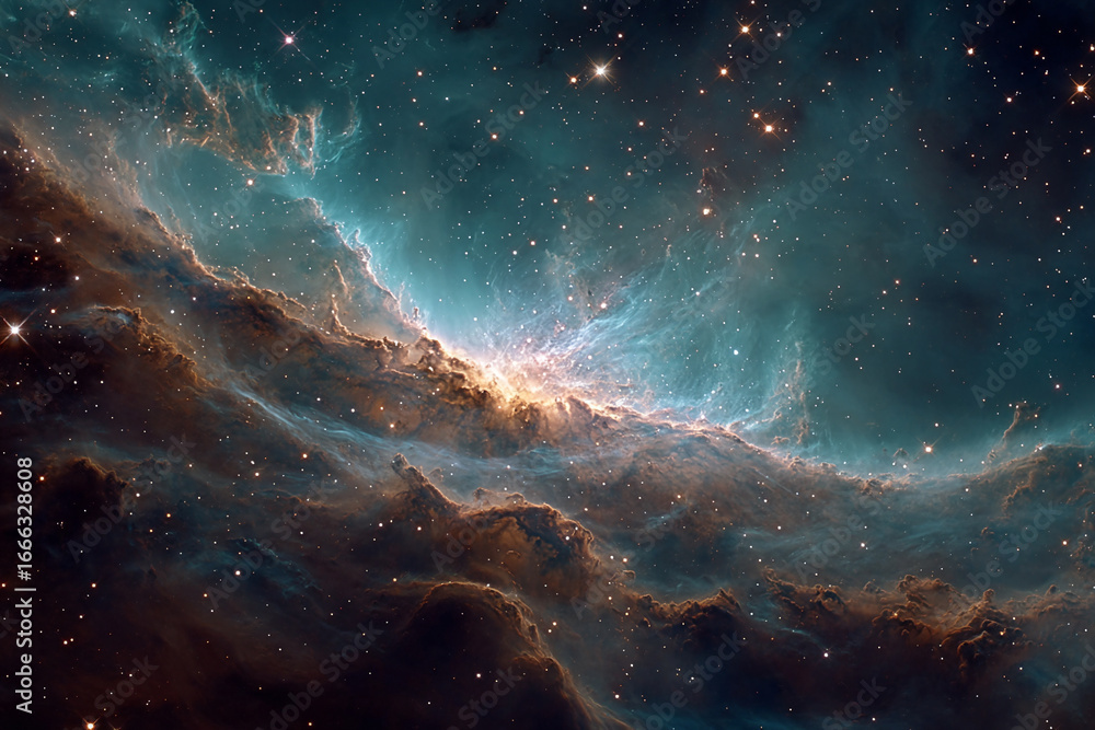 Fototapeta premium A stunning view of a colorful nebula in outer space with countless stars. A concept for scientific discovery, the vastness of the cosmos, and space travel.