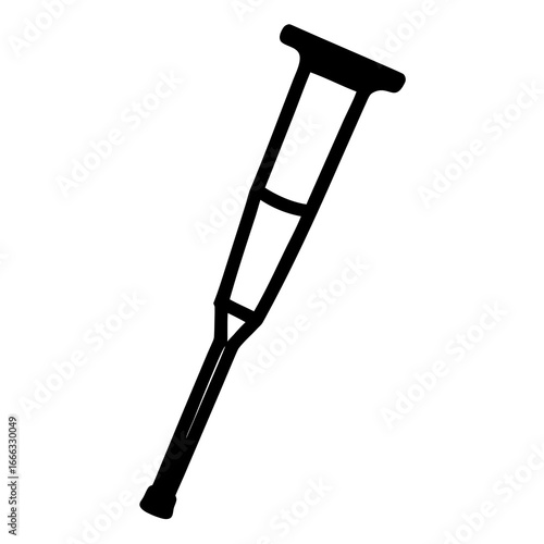 Black silhouette illustration of a crutch isolated on white background featuring a bold clean shape and minimalist modern style for commercial use,