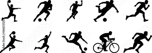 Dynamic silhouettes showcase diverse athletes in action, celebrating movement and sport.