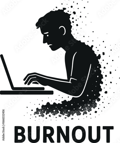 Silhouette of man experiencing burnout at laptop