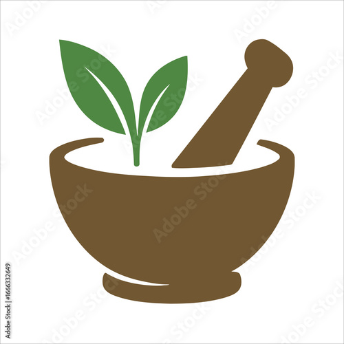 Mortar and Pestle with Leaves Icon