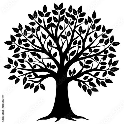 "Tree with Fresh Green Leaves – Generative AI Vector & Linocut Silhouette Design"