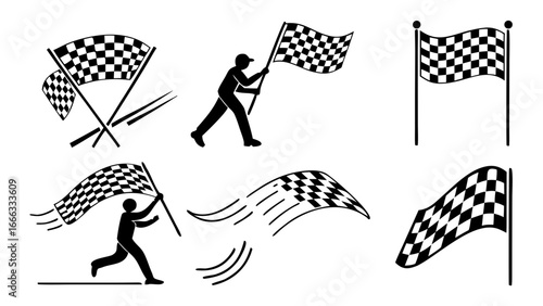 Collection of racong checkered flag vector icons 