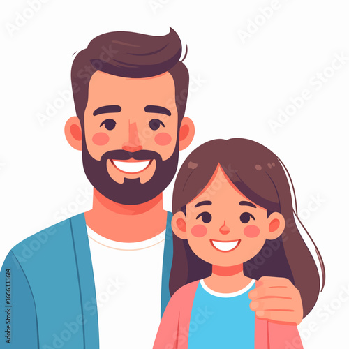 Smiling Father and Daughter Posed Together in a Close Embrace.