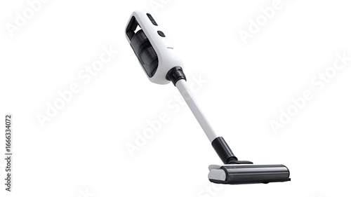 Modern cordless vacuum cleaner, white and black