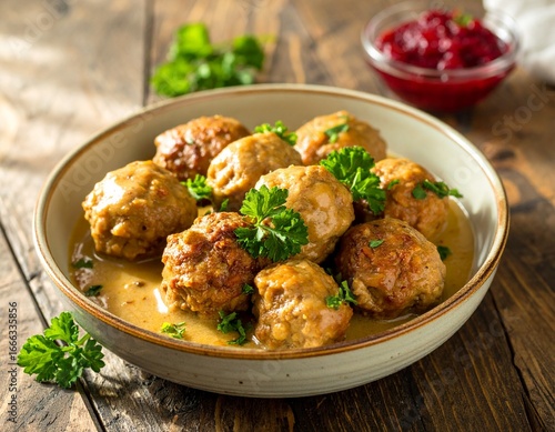 Swedish Meatballs with Lingonberry Sauce Traditional Nordic Dish