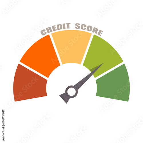 Credit score indicator with color levels. Measurement from poor to excellent rating for credit or mortgage loans concept flat style design illustration.