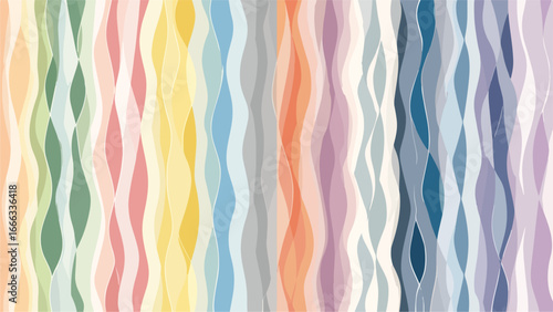vertical abstract pattern with wavy stripes in  variety of soft colors.