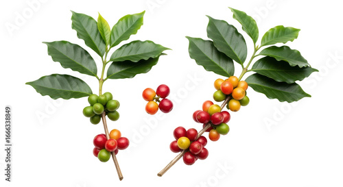 Isolated Coffee Plant with Coffee Beans on White Background