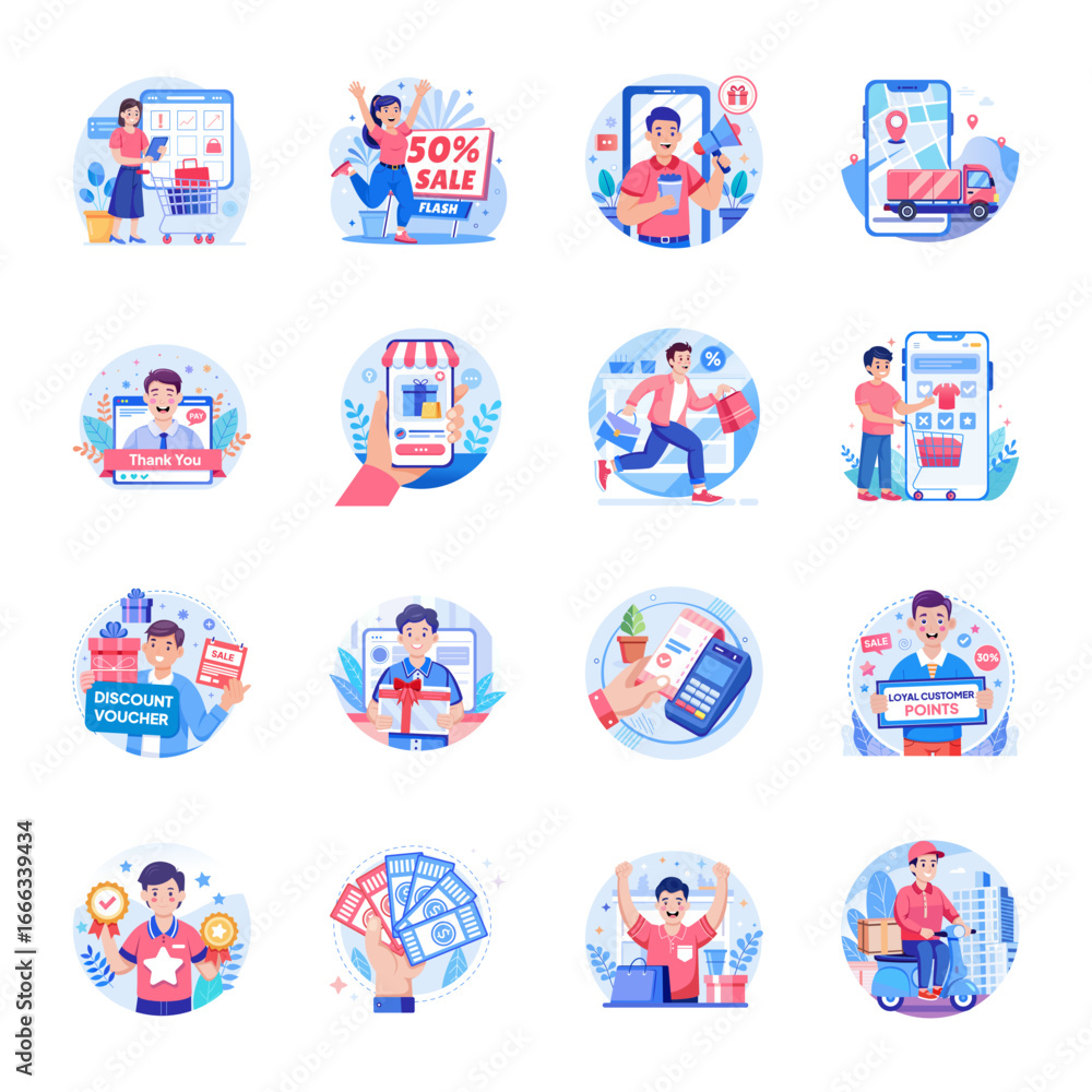 Fototapeta premium Collection of Ecommerce Flat Style Illustrations