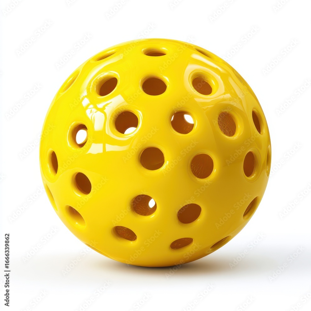 Fototapeta premium Pickleball Ball 3D Rendering with Yellow and White Isolated Background