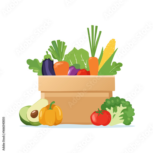 Fresh vegetables in a wooden crate healthy food concept organic farming farm harvest balanced diet