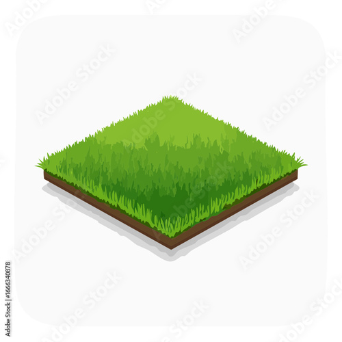 Isometric green grass patch detailed illustration graphic asset for game design or nature scenes