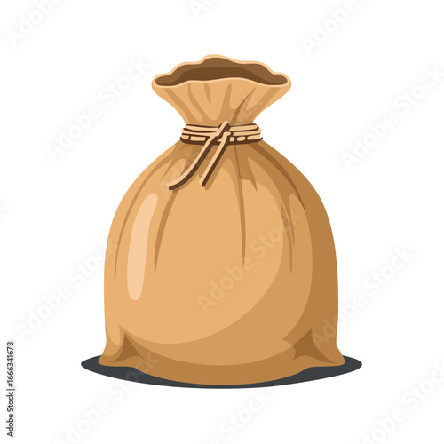 Cartoon brown sack with tie, illustration vector design, canvas bag